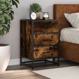 Mesita noche madera ingeniería roble ahumado 40x34,5x60cm metal by , Nightstands - Ref: Foro24-848721, Price: 60,54 €, Discou...