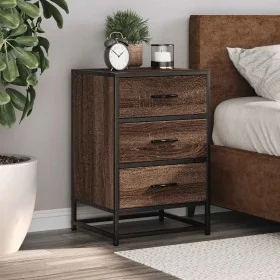Mesita noche madera ingeniería roble marrón 40x34,5x60cm metal by , Nightstands - Ref: Foro24-848723, Price: 62,39 €, Discoun...