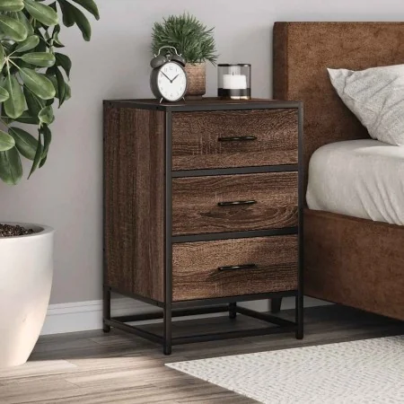 Mesita noche madera ingeniería roble marrón 40x34,5x60cm metal de , Mesitas de noche - Ref: Foro24-848723, Precio: 62,39 €, D...