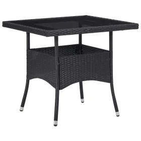 Mesa de comedor para jardín ratán sintético y vidrio negro de vidaXL, Mesas de jardín - Ref: Foro24-46177, Precio: 134,85 €, ...