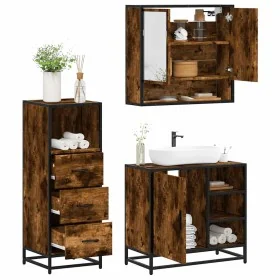 Set de muebles baño 3 pzas madera contrachapada roble ahumado de , Muebles de baño - Ref: Foro24-3301057, Precio: 233,98 €, D...