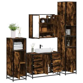 Set de muebles baño 4 pzas madera contrachapada roble ahumado de , Muebles de baño - Ref: Foro24-3301202, Precio: 452,98 €, D...