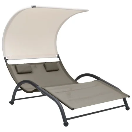 Tumbona doble con toldo textilene taupe de , Tumbonas - Ref: Foro24-310545, Precio: 250,57 €, Descuento: %
