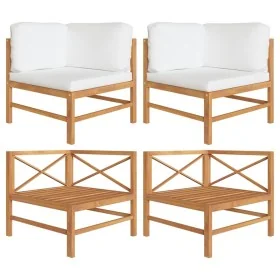 Sofás de esquina 2 uds madera maciza teca y cojines color crema von , Modulare Sofas für den Außenbereich - Ref: Foro24-31610...