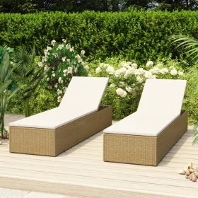 Tumbona de ratán sintético marrón y blanco crema by , Loungers - Ref: Foro24-310147, Price: 258,09 €, Discount: %