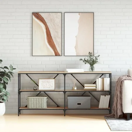 Mesa consola hierro madera ingeniería roble Sonoma 160x30x75 cm by , Side tables - Ref: Foro24-832849, Price: 107,17 €, Disco...