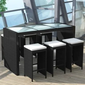 Mesa y sillas bar de jardín 7 pzas y cojines poli ratán negro de , Conjuntos de jardín - Ref: Foro24-41837, Precio: 573,99 €,...