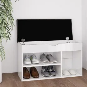 Banco zapatero con cojín madera de ingeniería blanco brillo de , Zapateros y organizadores de calzado - Ref: Foro24-326765, P...