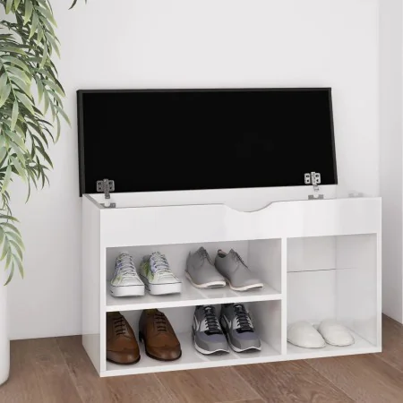 Banco zapatero con cojín madera de ingeniería blanco brillo de , Zapateros y organizadores de calzado - Ref: Foro24-326765, P...