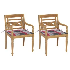 Sillas Batavia 2 uds teca maciza con cojines a cuadros rojos de , Sillas de jardín - Ref: Foro24-3062140, Precio: 247,54 €, D...