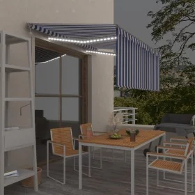 Toldo automático persiana LED sensor viento azul blanco 3x2,5m by , Awnings - Ref: Foro24-3069391, Price: 488,15 €, Discount: %