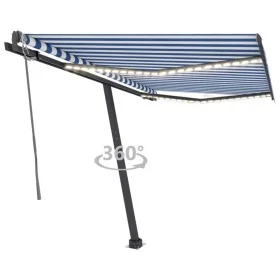 Toldo automático LED sensor de viento azul y blanco 300x250 cm de , Toldos - Ref: Foro24-3069711, Precio: 562,20 €, Descuento: %