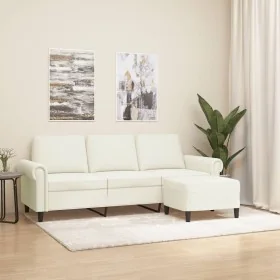 Sofá de 3 plazas con taburete de terciopelo crema 180 cm de , Sofás - Ref: Foro24-3201223, Precio: 359,12 €, Descuento: %