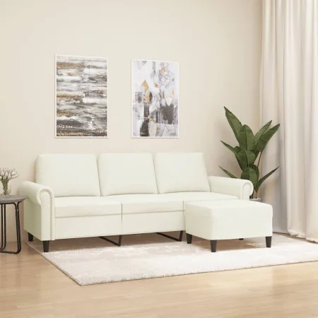Sofá de 3 plazas con taburete de terciopelo crema 180 cm de , Sofás - Ref: Foro24-3201223, Precio: 359,12 €, Descuento: %