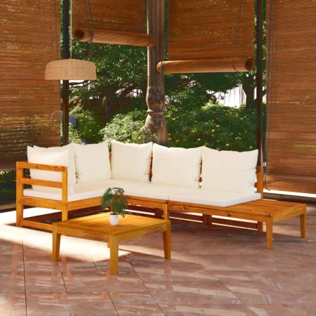 Set muebles de jardín 4 pzas cojines crema madera de acacia de , Conjuntos de jardín - Ref: Foro24-3087276, Precio: 583,51 €,...