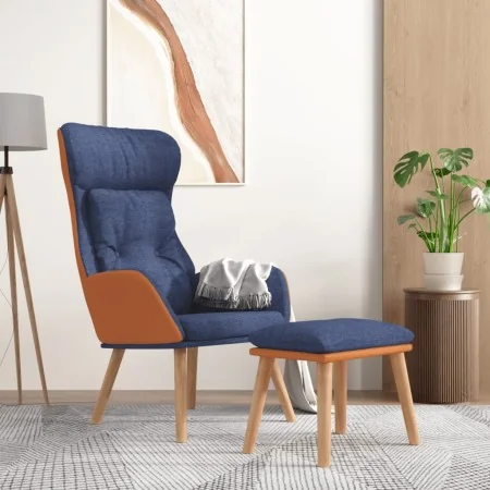 Sillón de relax con taburete tela y cuero sintético azul de , Sillones - Ref: Foro24-3097765, Precio: 138,24 €, Descuento: %