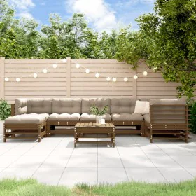 Juego muebles jardín 8 pzas y cojines madera maciza marrón miel by , Garden sets - Ref: Foro24-3185860, Price: 895,40 €, Disc...