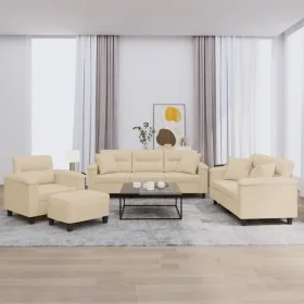 Juego de sofás con cojines 4 piezas tela microfibra crema by , Sofas - Ref: Foro24-3202312, Price: 868,63 €, Discount: %