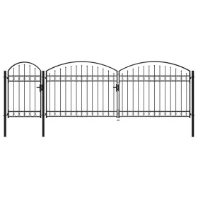 Puerta de valla jardín con arco superior acero negro 1,75x5 m by , garden gates - Ref: Foro24-144371, Price: 533,04 €, Discou...