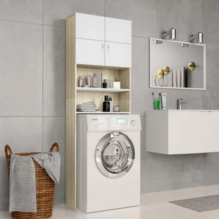 Armario para lavadora blanco y roble Sonoma 64x25,5x190 cm de , Accesorios para lavadoras y secadoras - Ref: Foro24-800032, P...