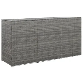 Cobertizo triple cubo basura ratán PE antracita 229x78x120 cm de , Soportes para contenedores de residuos - Ref: Foro24-46735...
