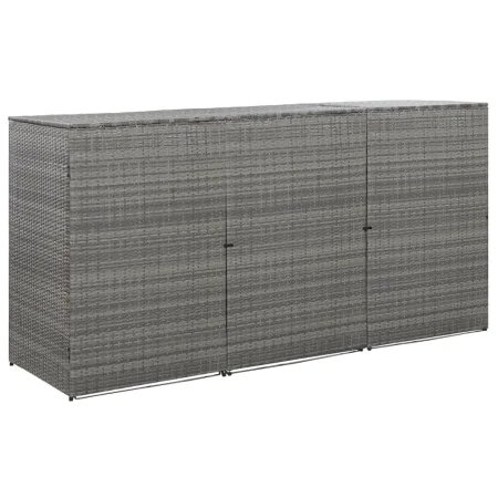 Cobertizo triple cubo basura ratán PE antracita 229x78x120 cm de , Soportes para contenedores de residuos - Ref: Foro24-46735...