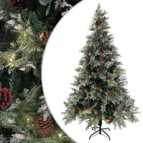 Árbol de Navidad con luces y piñas PVC PE verde y blanco 195 cm de , Arboles de navidad - Ref: Foro24-3094565, Precio: 175,90...