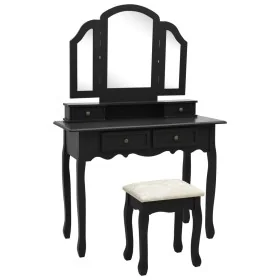 Set de tocador y taburete madera paulownia negro 100x40x146 cm de , Tocadores para dormitorios - Ref: Foro24-289324, Precio: ...