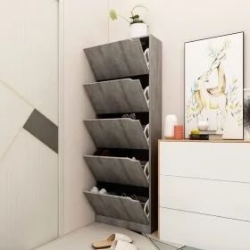 Zapatero 5 puertas madera ingeniería gris hormigón 59x24x167 cm de , Zapateros y organizadores de calzado - Ref: Foro24-33814...