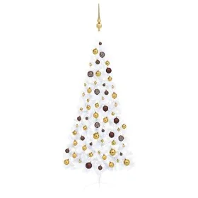 Medio árbol de Navidad con luces y bolas blanco 180 cm de , Arboles de navidad - Ref: Foro24-3077484, Precio: 64,37 €, Descue...