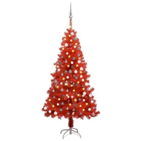 Árbol de Navidad preiluminado con luces y bolas rojo 150 cm de , Arboles de navidad - Ref: Foro24-3077685, Precio: 52,09 €, D...