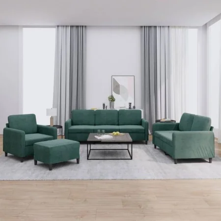 Juego de sofás 4 piezas terciopelo verde oscuro de , Sofás - Ref: Foro24-3201946, Precio: 775,56 €, Descuento: %