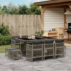 Set de comedor de jardín 11 pzas y cojines ratán sintético gris de , Conjuntos de jardín - Ref: Foro24-3210968, Precio: 563,5...