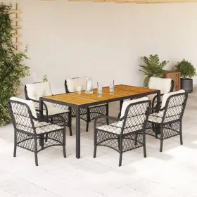 Set de comedor de jardín 7 pzas y cojines ratán sintético negro de , Conjuntos de jardín - Ref: Foro24-3212040, Precio: 749,2...