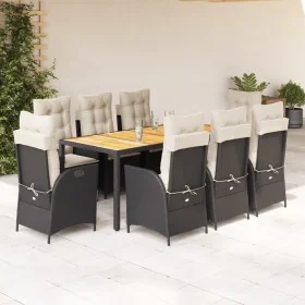 Set de comedor de jardín 9 pzas y cojines ratán sintético negro de , Conjuntos de jardín - Ref: Foro24-3213092, Precio: 1,00 ...