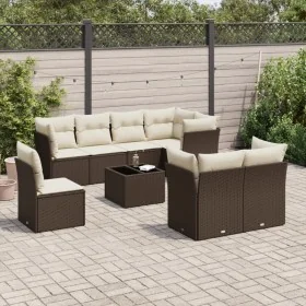 Set de sofás de jardín 9 pzas y cojines ratán sintético marrón de , Conjuntos de jardín - Ref: Foro24-3249782, Precio: 602,48...