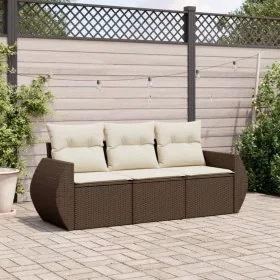 Set sofás de jardín 3 piezas y cojines ratán sintético marrón de , Conjuntos de jardín - Ref: Foro24-3221062, Precio: 232,05 ...