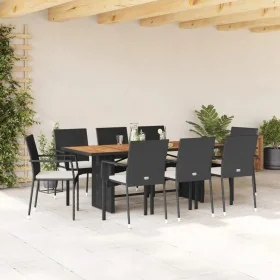Set de comedor de jardín 9 pzas y cojines ratán sintético negro de , Conjuntos de jardín - Ref: Foro24-3213503, Precio: 706,1...