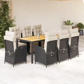 Set de comedor de jardín 9 pzas y cojines ratán sintético negro de , Conjuntos de jardín - Ref: Foro24-3213337, Precio: 1,00 ...