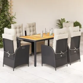 Set de comedor de jardín 7 pzas y cojines ratán sintético negro de , Conjuntos de jardín - Ref: Foro24-3213335, Precio: 947,9...