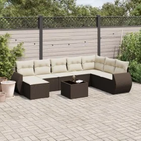 Set de sofás de jardín 9 pzas y cojines ratán sintético marrón by , Modular outdoor sofas - Ref: Foro24-3221772, Price: 588,5...