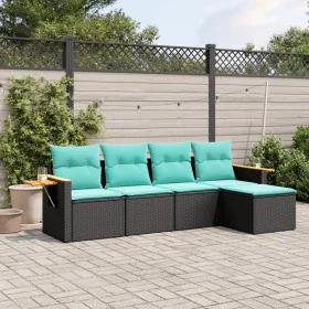 Set de sofás de jardín 5 pzas con cojines ratán sintético negro de , Conjuntos de jardín - Ref: Foro24-3226757, Precio: 393,3...
