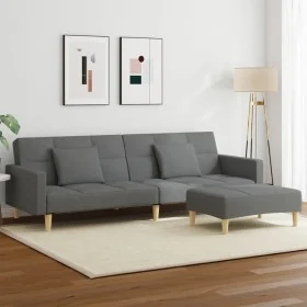 Sofá cama de 2 plazas con taburete tela gris oscuro de , Sofás - Ref: Foro24-3258107, Precio: 335,19 €, Descuento: %