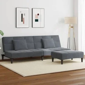 Sofá cama de 2 plazas con taburete terciopelo gris oscuro de , Sofás - Ref: Foro24-3258111, Precio: 305,20 €, Descuento: %