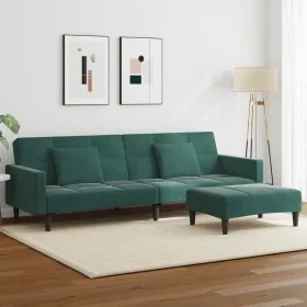 Sofá cama de 2 plazas con taburete terciopelo verde oscuro by , Sofas - Ref: Foro24-3258118, Price: 334,48 €, Discount: %