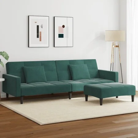 Sofá cama de 2 plazas con taburete terciopelo verde oscuro by , Sofas - Ref: Foro24-3258118, Price: 334,48 €, Discount: %