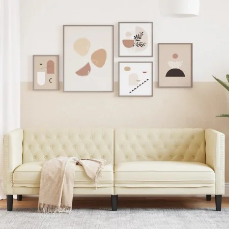 Sofá Chesterfield de 3 plazas cuero artificial blanco crema de , Sofás - Ref: Foro24-372667, Precio: 272,19 €, Descuento: %