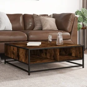 Mesa de centro madera ingeniería metal roble ahumado 80x80x30cm by , Coffee table - Ref: Foro24-848771, Price: 64,71 €, Disco...