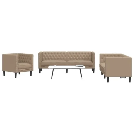 Juego de sofás Chesterfield 3 piezas cuero sintético capuchino by , Sofas - Ref: Foro24-3209272, Price: 699,07 €, Discount: %