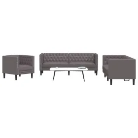 Juego de sofás Chesterfield 3 piezas cuero sintético gris de , Sofás - Ref: Foro24-3209270, Precio: 676,28 €, Descuento: %